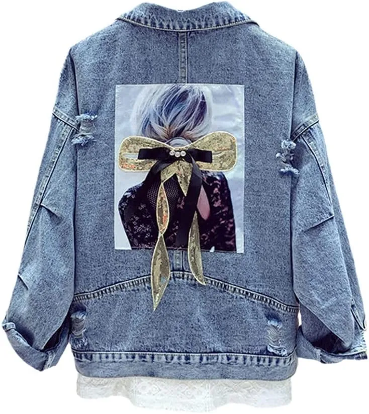 Female Embroidered Denim Jacket Spring And Autumn Loose Short Women's Denim Jacket