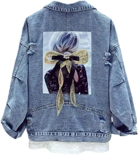 Female Embroidered Denim Jacket Spring And Autumn Loose Short Women's Denim Jacket