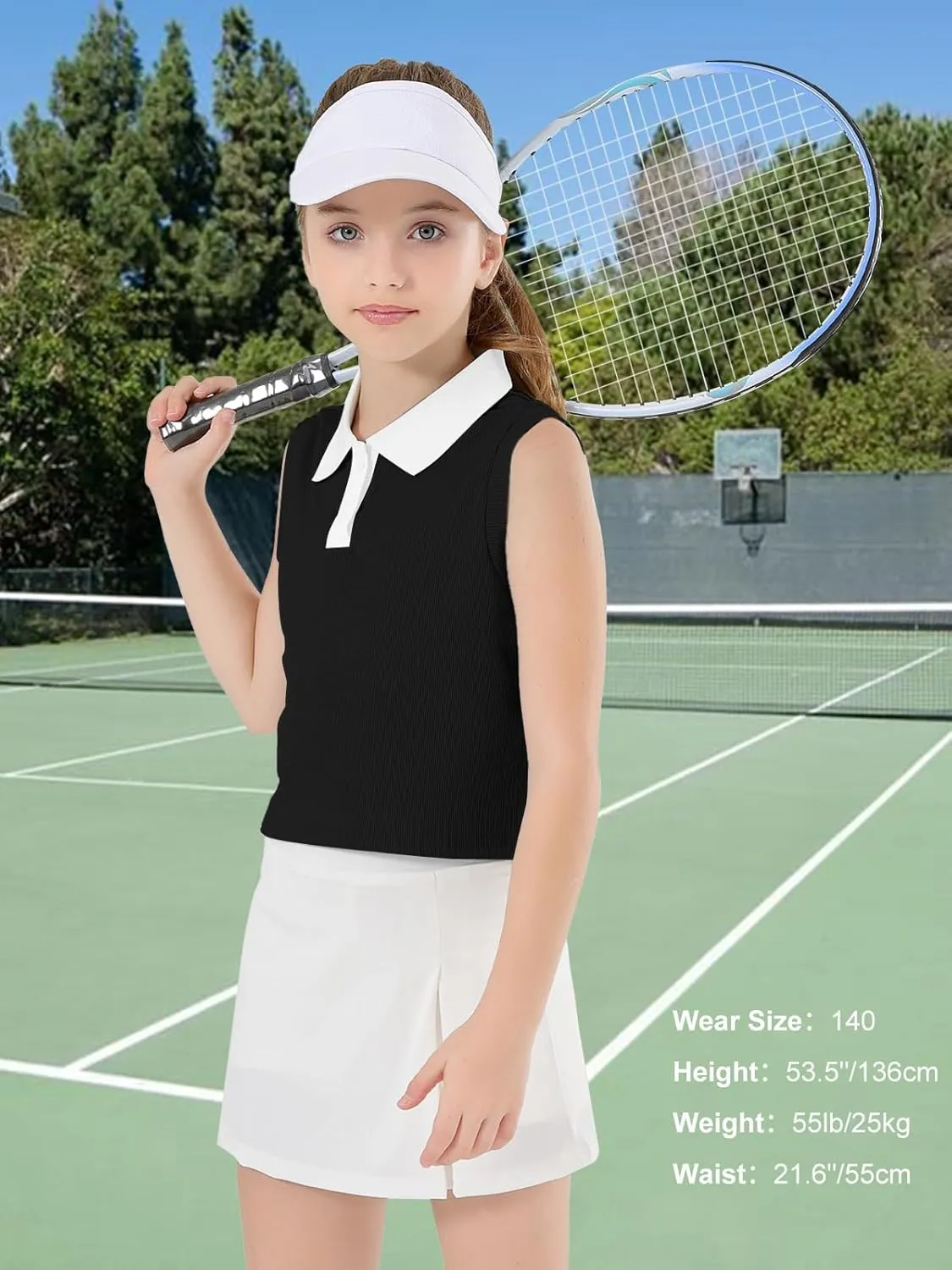 Girls Crop Tops Sleeveless Polo Shirts Athletic Tank Tops Golf Tennis T-Shirts with Collared Quick Dry Casual