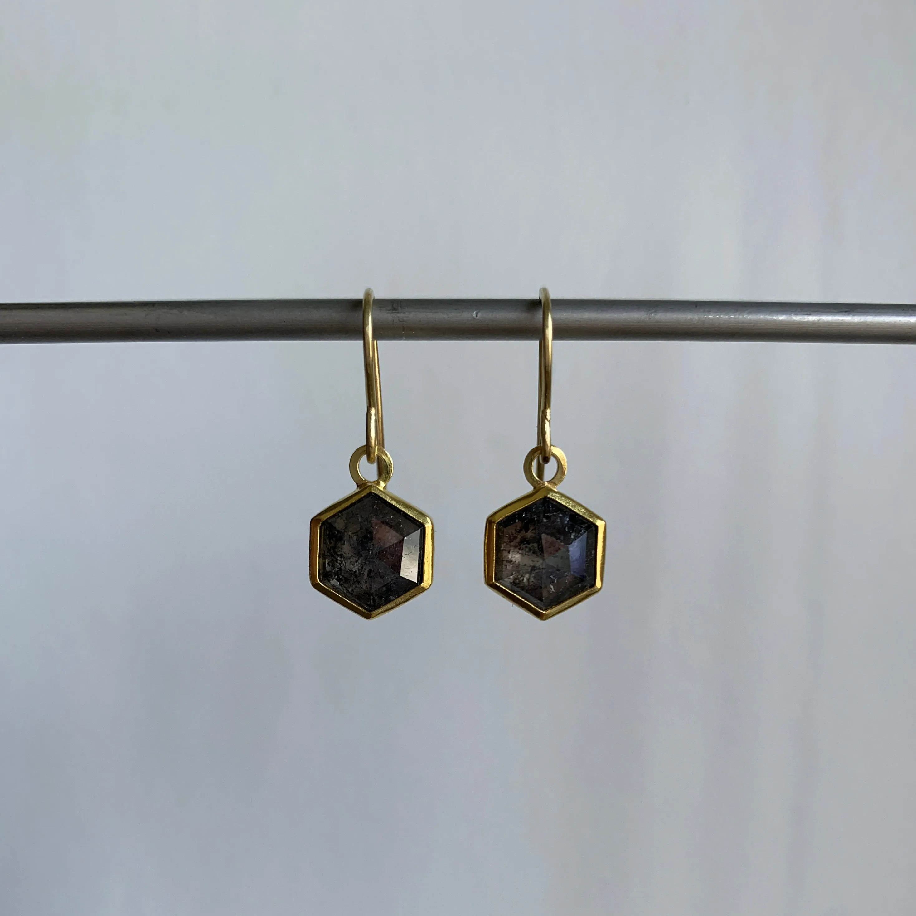 Gray Diamond Hexagon Earrings