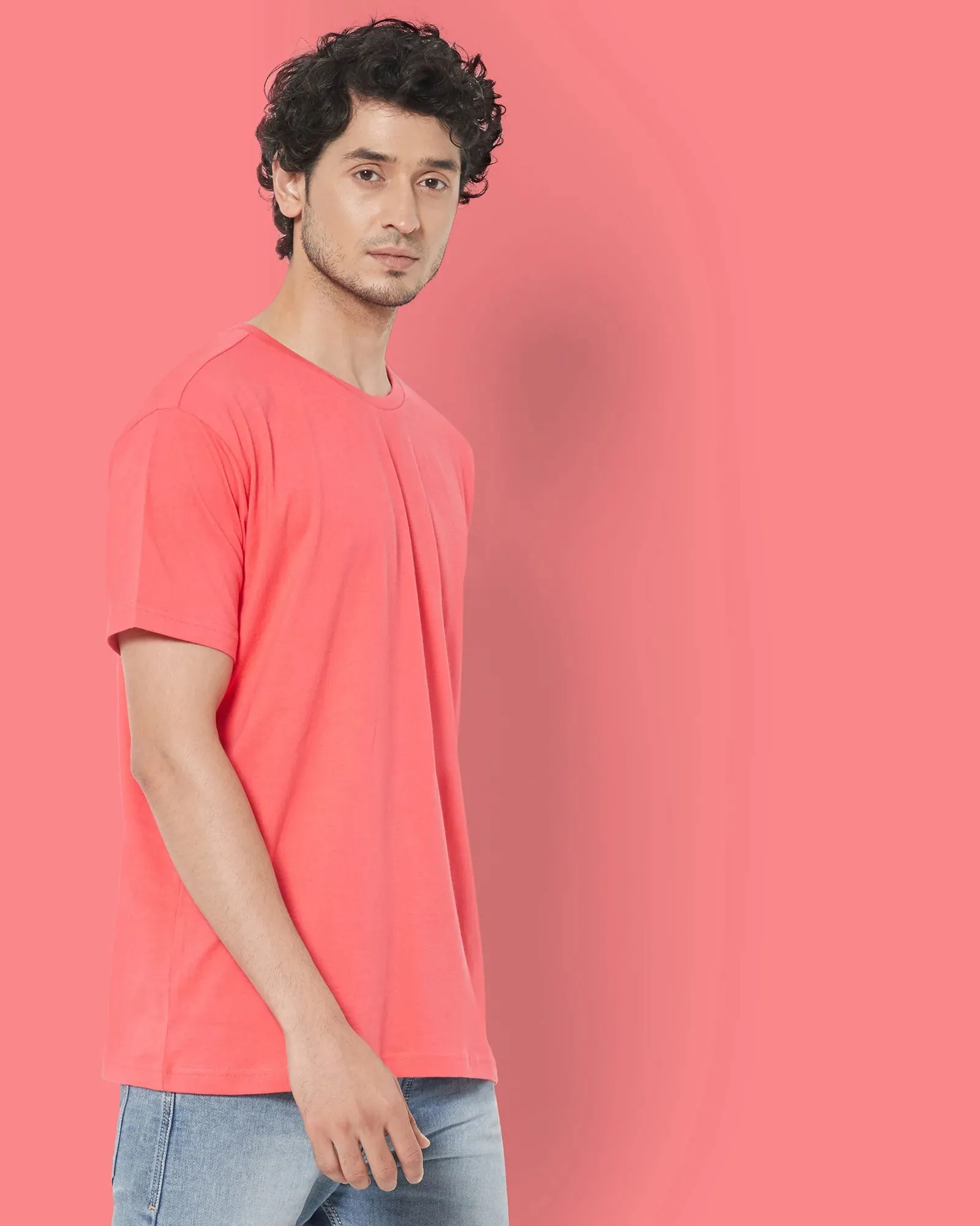 Half Sleeves Crew Neck: Vermillion