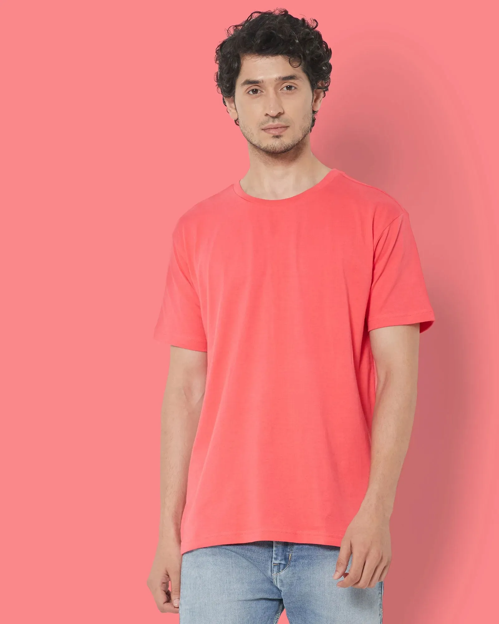 Half Sleeves Crew Neck: Vermillion