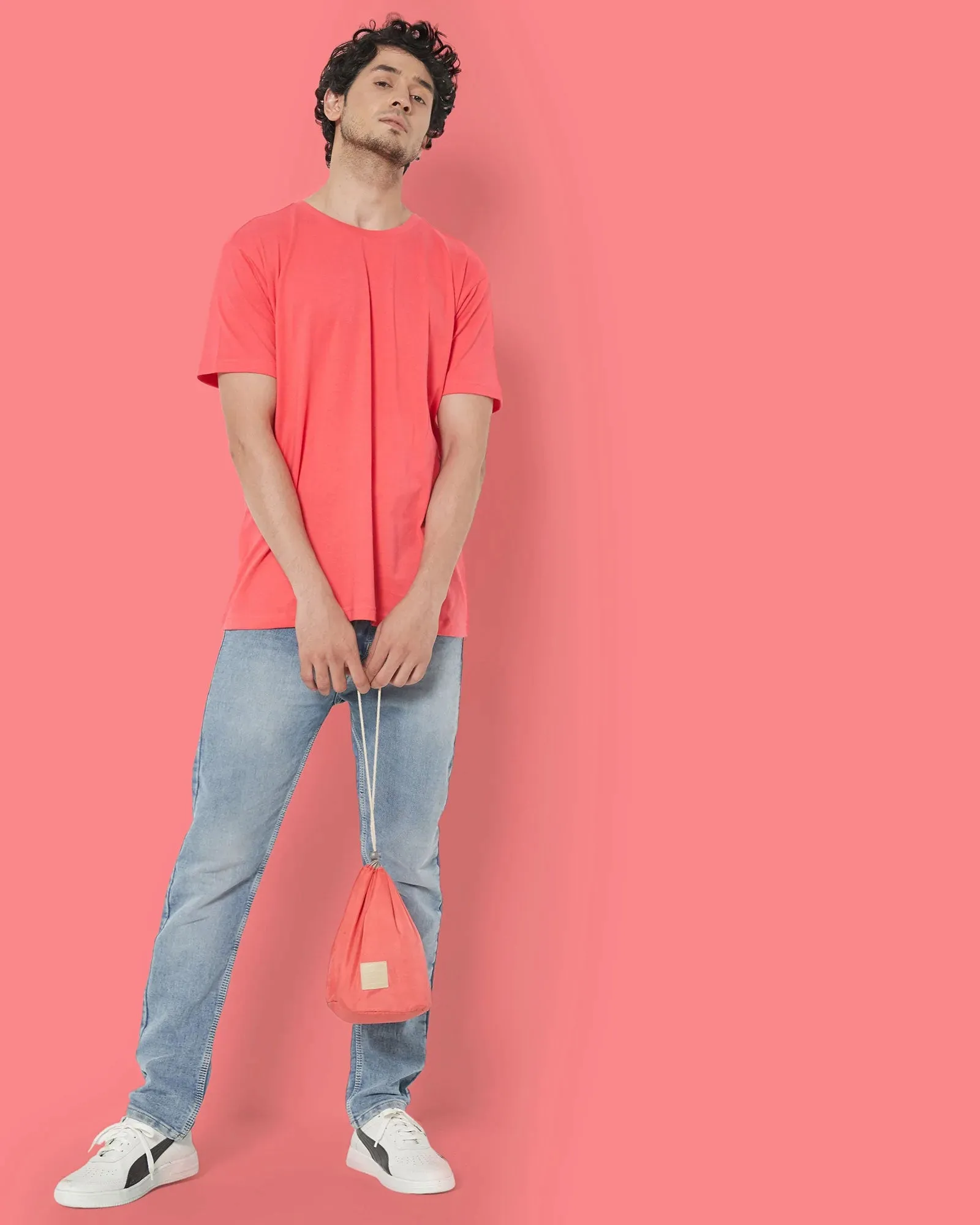 Half Sleeves Crew Neck: Vermillion