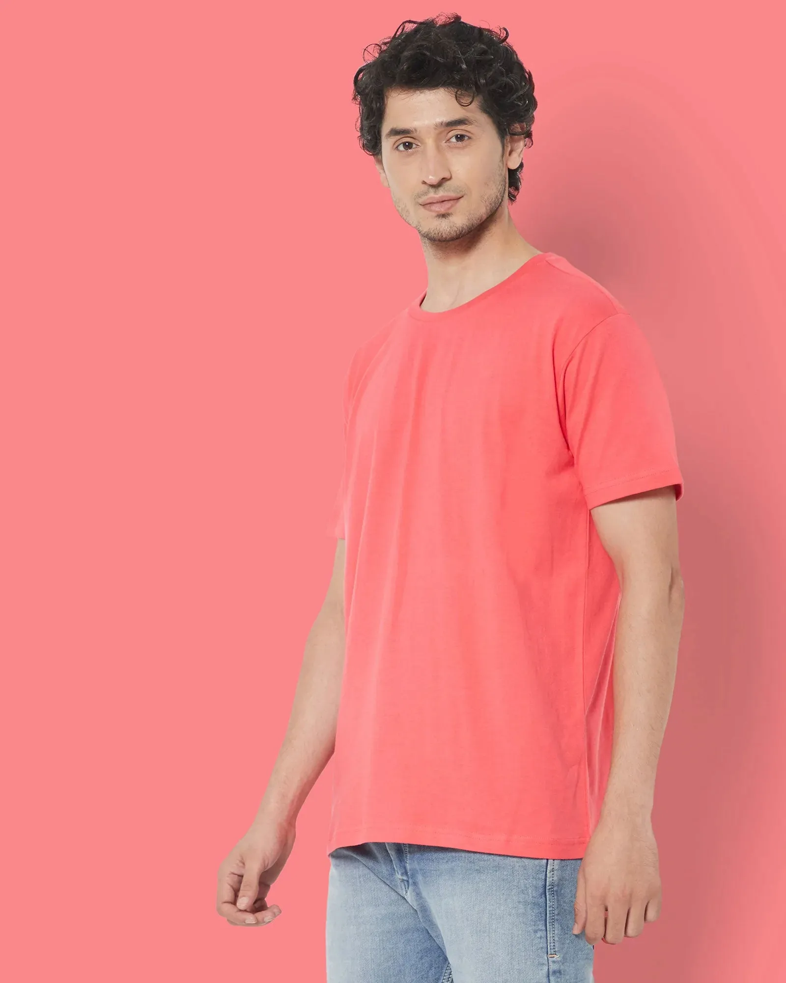 Half Sleeves Crew Neck: Vermillion