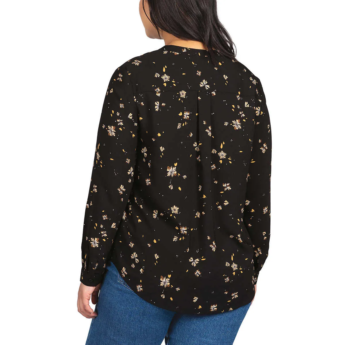 Hilary Radley Women's Floral Print Relaxed Fit Long Sleeve Top Blouse