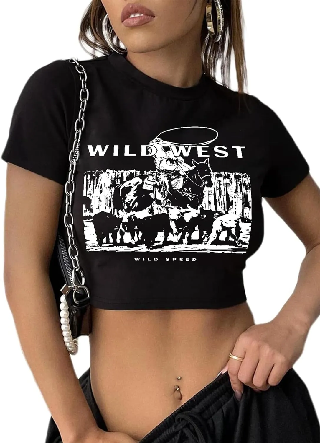 Hilinker Womens Short Sleeve Graphic Crop Tops Vintage Tees Summer Cute T Shirts