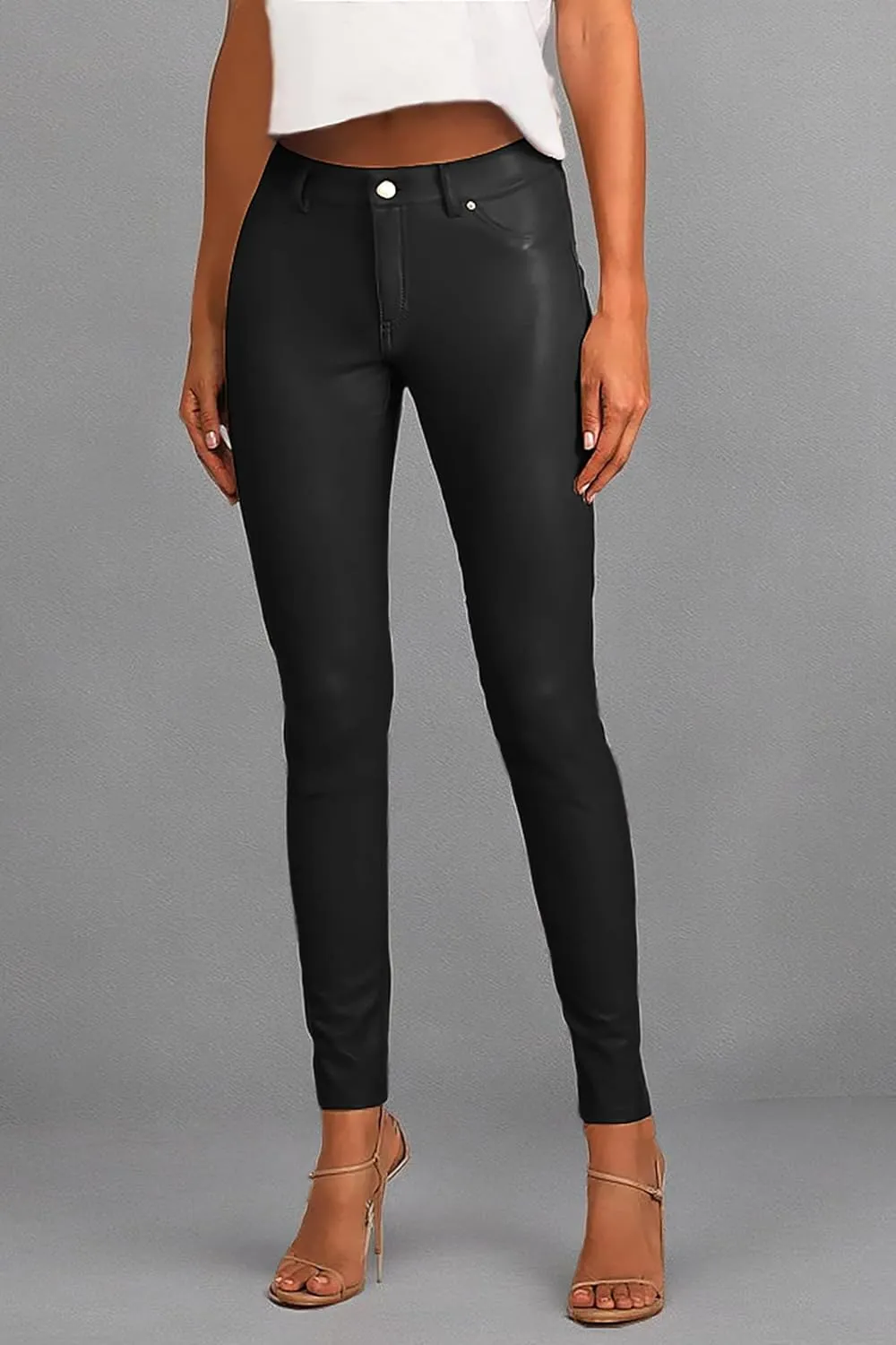 Hybrid & Company Womens Skinny Stretch Fashion Casual Coated Pants