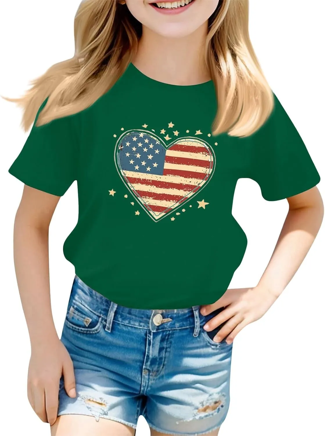 Independence Day 4th of July Shirt for Boys Girls, Kids Preppy Soft Cotton Short Sleeve USA Flag Top for Boys