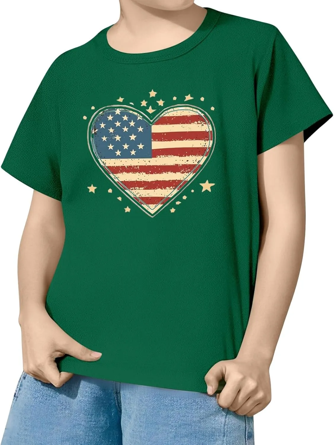 Independence Day 4th of July Shirt for Boys Girls, Kids Preppy Soft Cotton Short Sleeve USA Flag Top for Boys