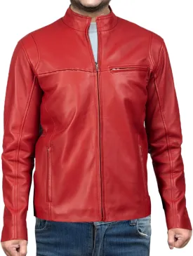 Ionic Red Leather Biker Jacket  Bold Power, Road-Ready Edge