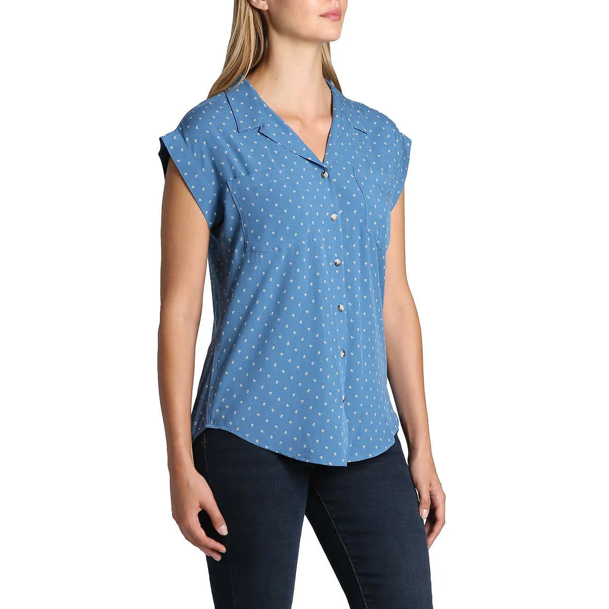 Jachs Girlfriend Women's V-Neck Collar Short Sleeve Button Down Top Blouse