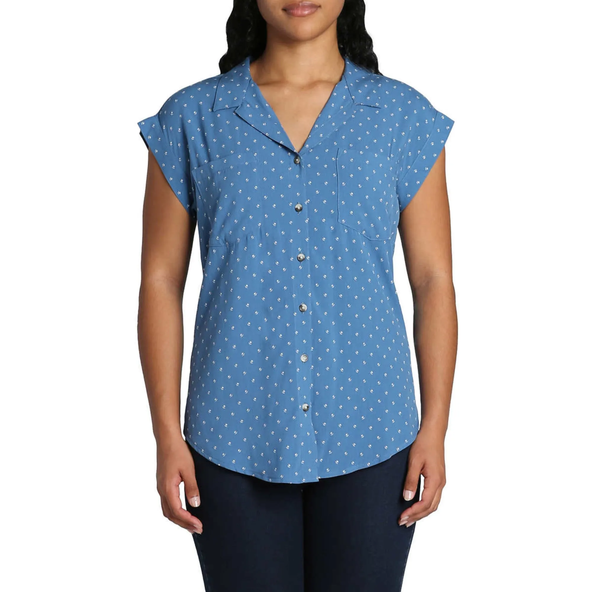 Jachs Girlfriend Women's V-Neck Collar Short Sleeve Button Down Top Blouse