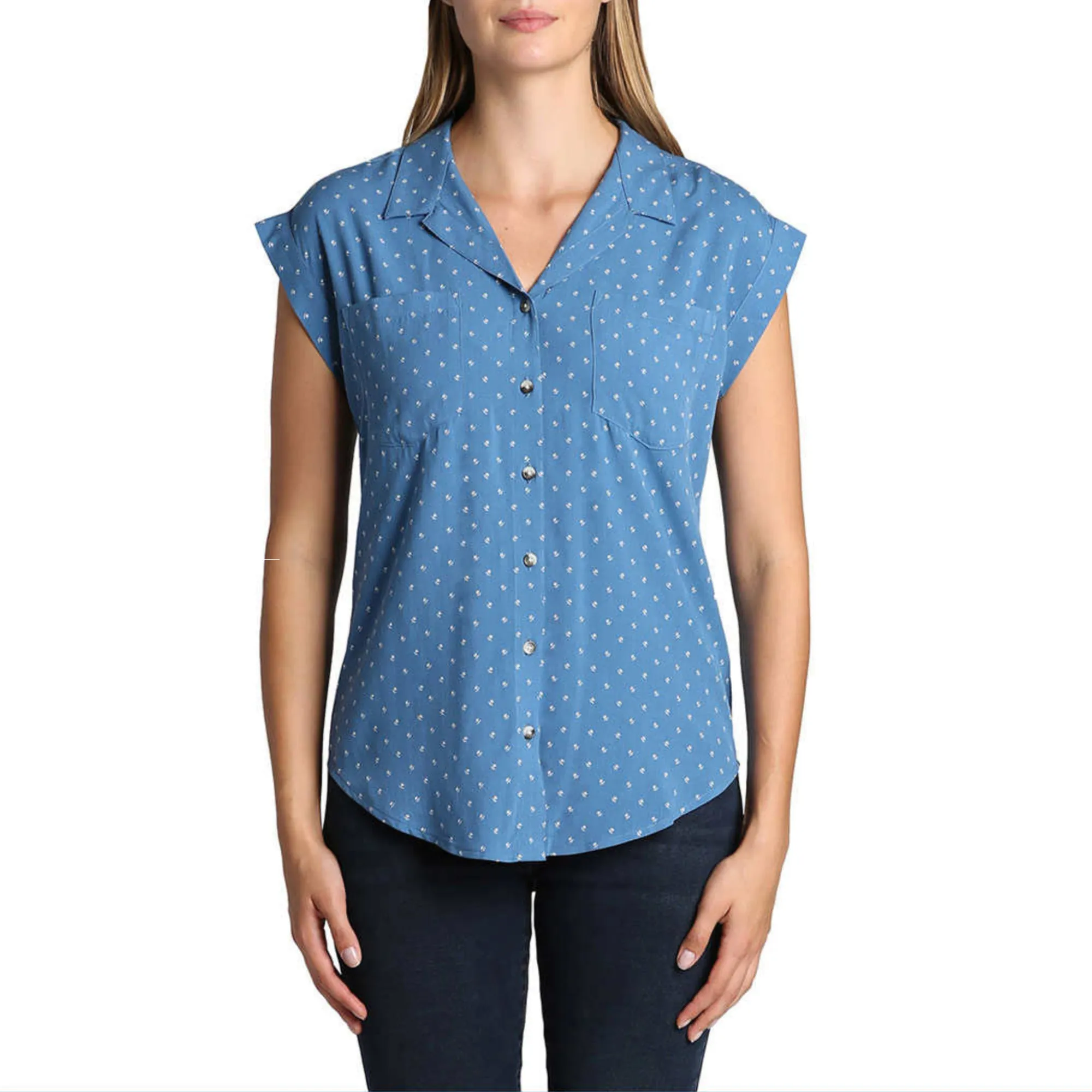 Jachs Girlfriend Women's V-Neck Collar Short Sleeve Button Down Top Blouse