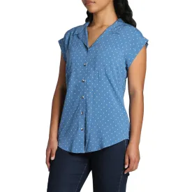 Jachs Girlfriend Women's V-Neck Collar Short Sleeve Button Down Top Blouse