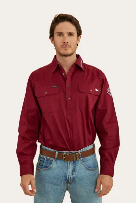 Kreiger Mens Half-Button Burgundy Work Shirt