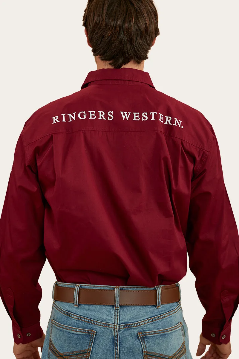 Kreiger Mens Half-Button Burgundy Work Shirt