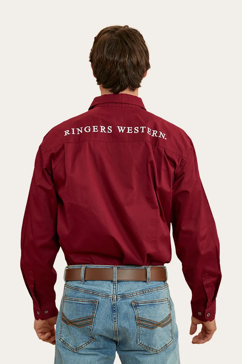 Kreiger Mens Half-Button Burgundy Work Shirt