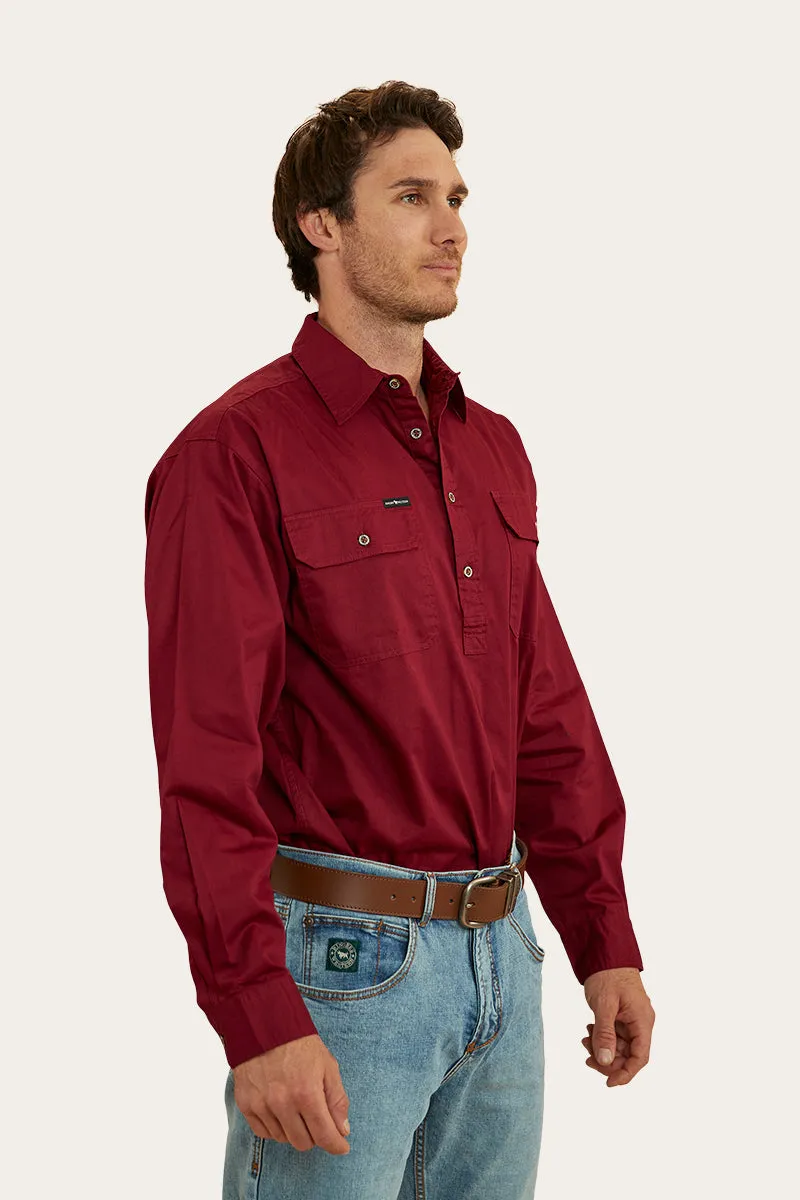 Kreiger Mens Half-Button Burgundy Work Shirt