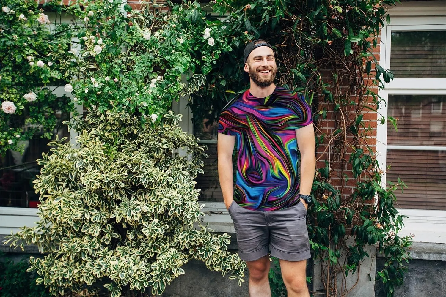 KYKU Colorful T-Shirts for Men 3D Printed Neon Abstract Tee Short Sleeve T Shirt