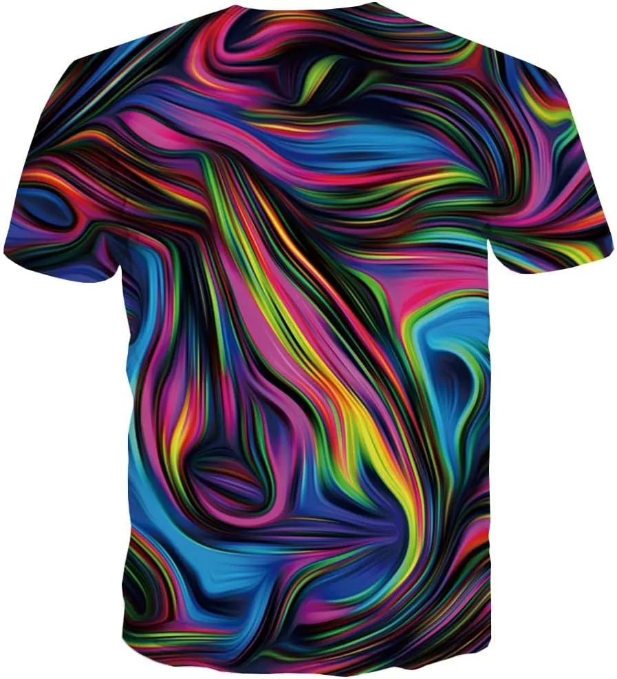 KYKU Colorful T-Shirts for Men 3D Printed Neon Abstract Tee Short Sleeve T Shirt