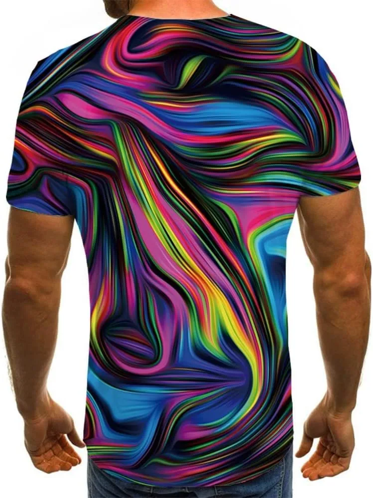 KYKU Colorful T-Shirts for Men 3D Printed Neon Abstract Tee Short Sleeve T Shirt