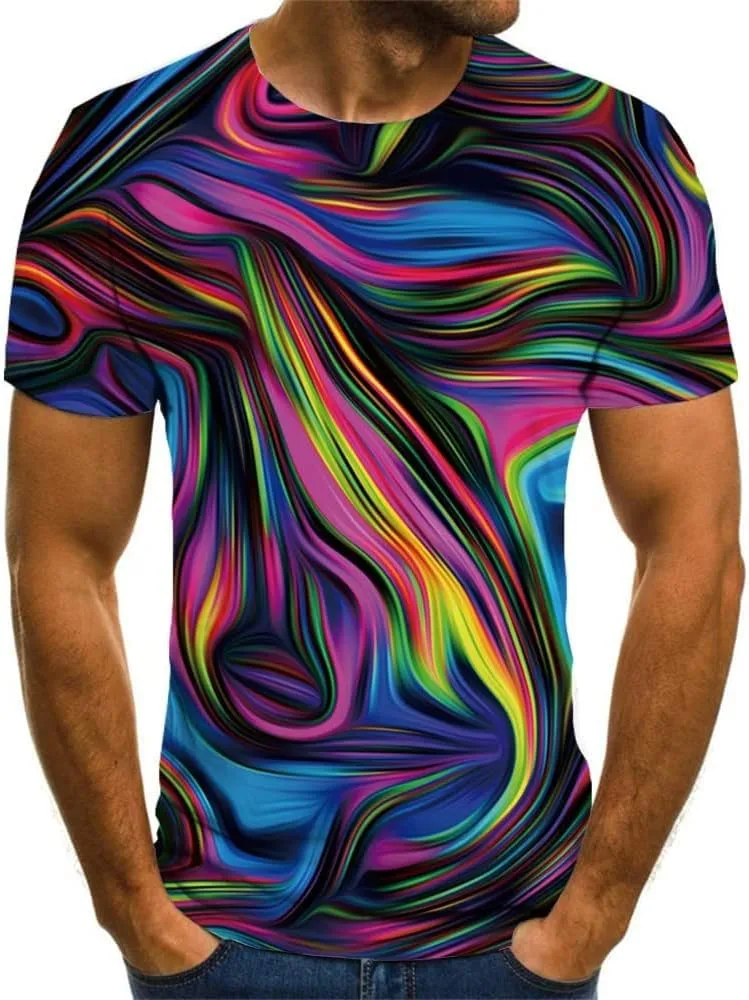 KYKU Colorful T-Shirts for Men 3D Printed Neon Abstract Tee Short Sleeve T Shirt