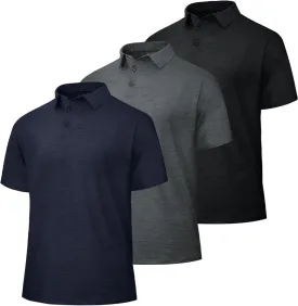 LalaHooK 3 Pack Polo Shirts for Men - Quick Dry Moisture Wicking Performance Golf Shirts Black Short Sleeve for Work Athletic