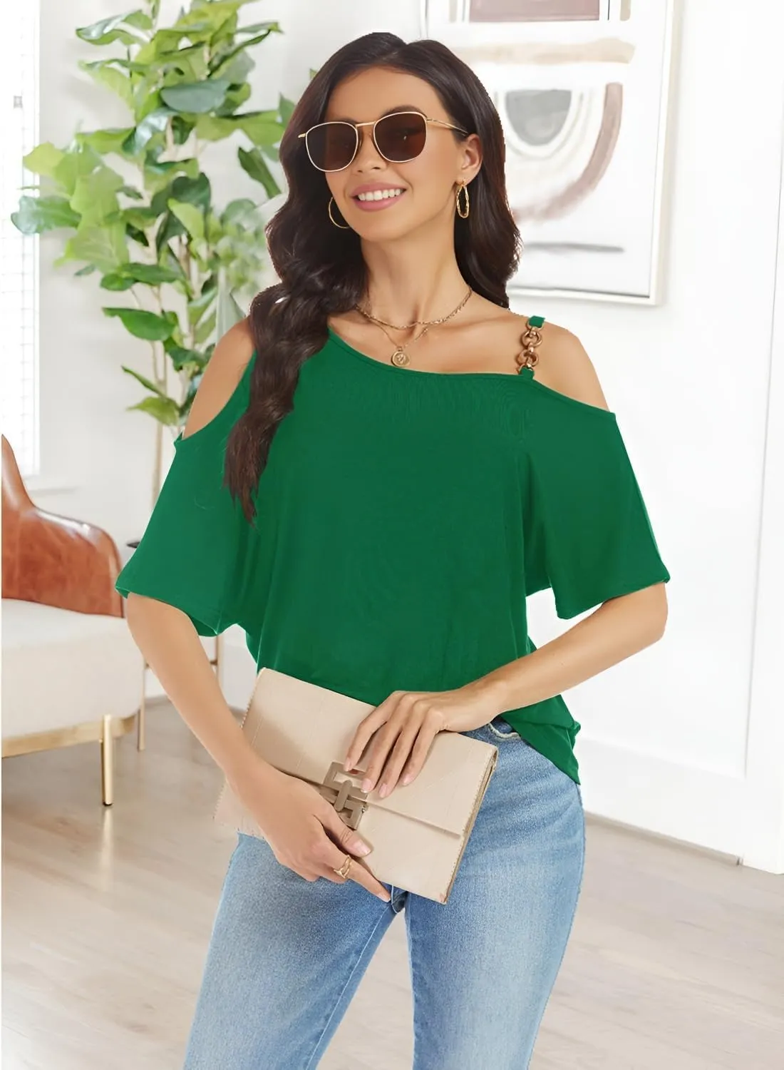 LEIYEE Womens Summer Black Cold Off Shoulder Tops 2025 Sexy Casual Cute Short Sleeve Loose Fit T Shirts Blouse