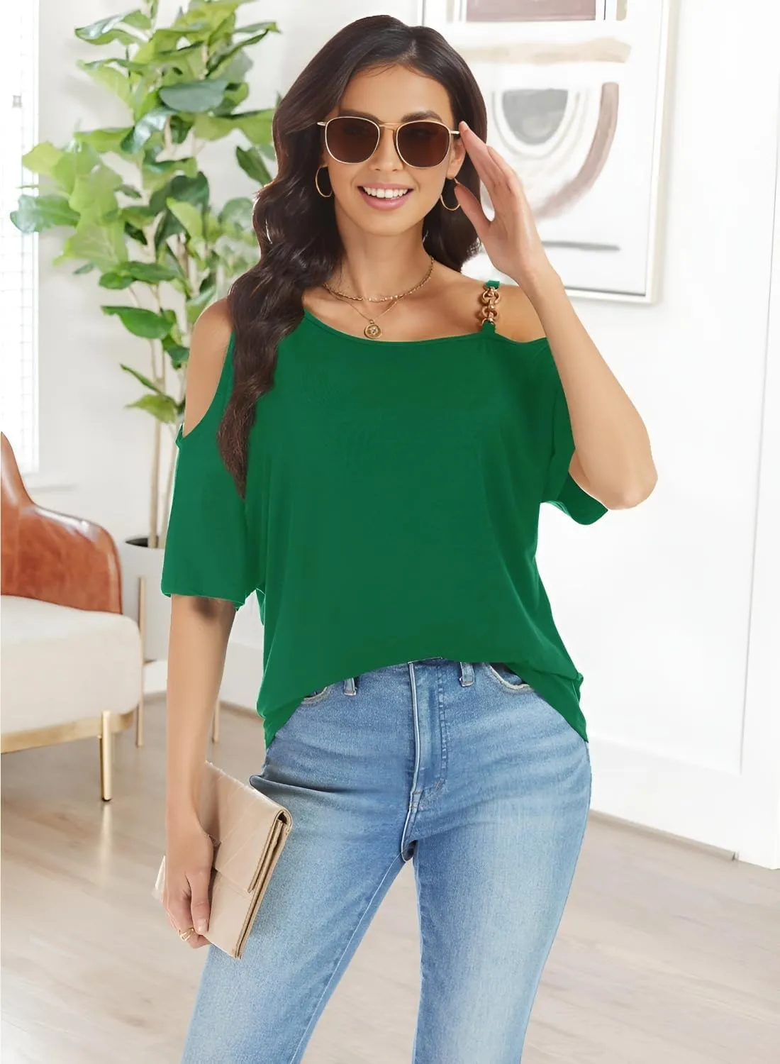 LEIYEE Womens Summer Black Cold Off Shoulder Tops 2025 Sexy Casual Cute Short Sleeve Loose Fit T Shirts Blouse