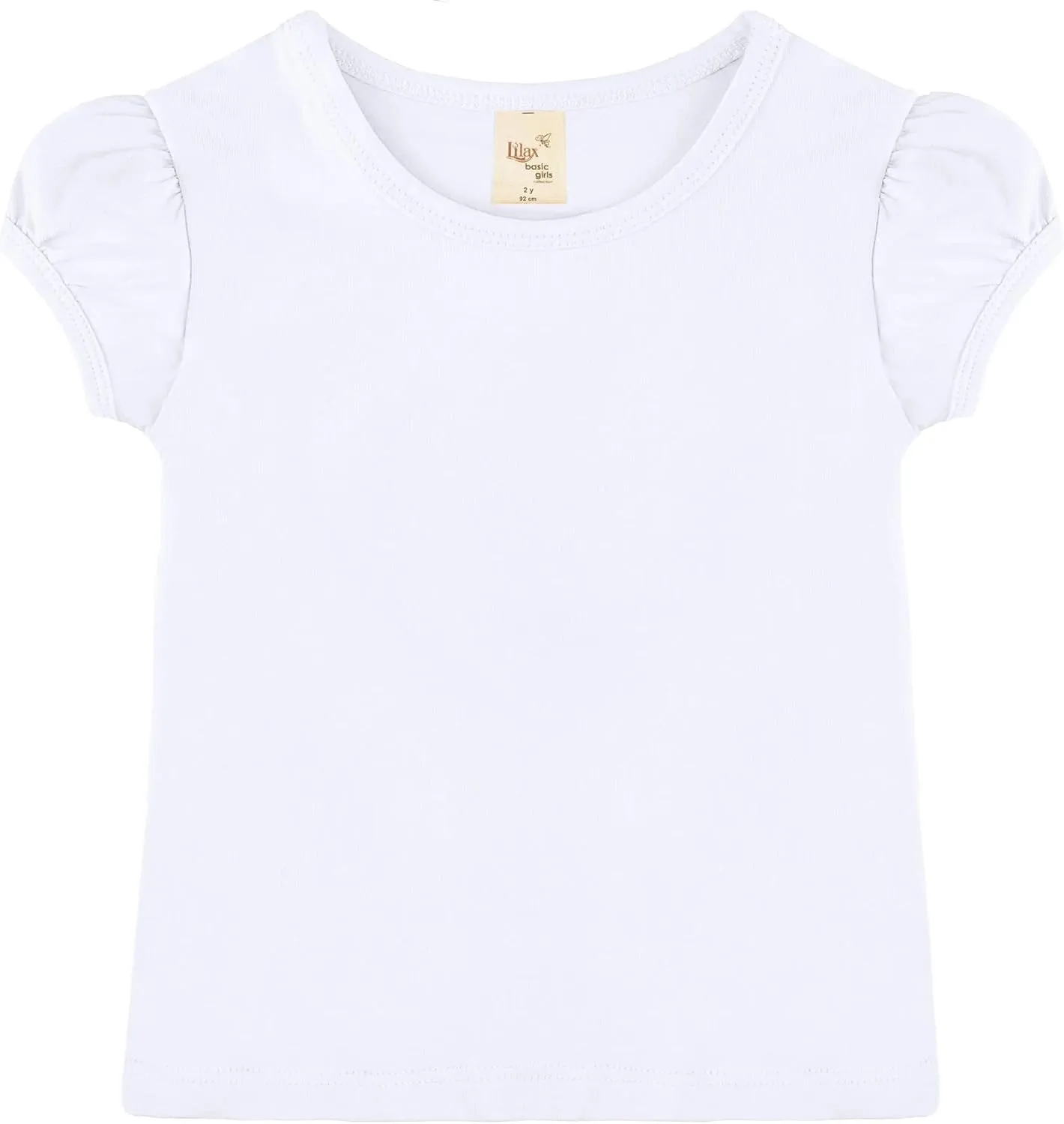 Lilax Girls' Basic Short Puff Sleeve Round Neck Cotton T-Shirt
