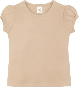 Lilax Girls' Basic Short Puff Sleeve Round Neck Cotton T-Shirt