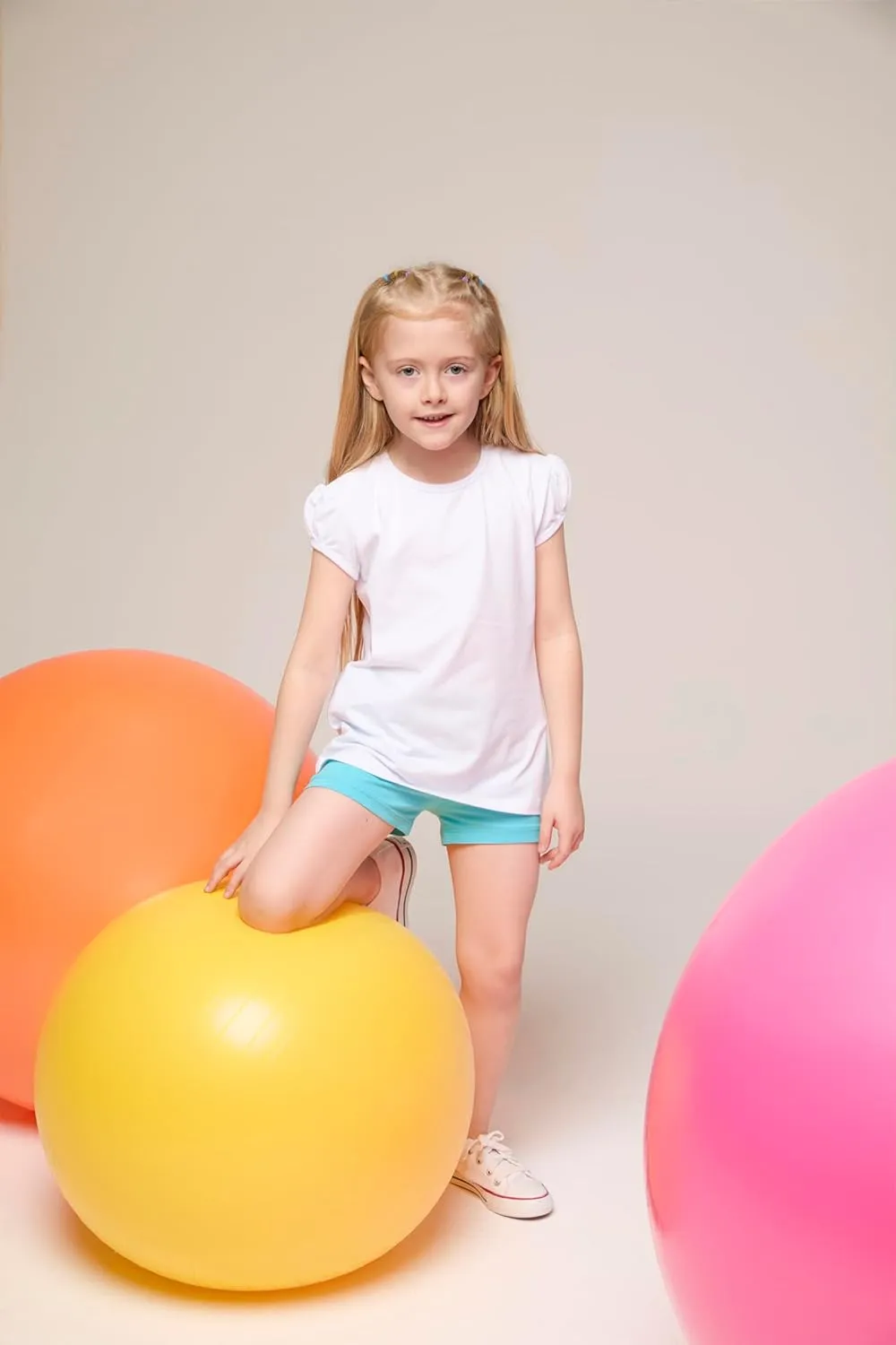 Lilax Girls' Basic Short Puff Sleeve Round Neck Cotton T-Shirt