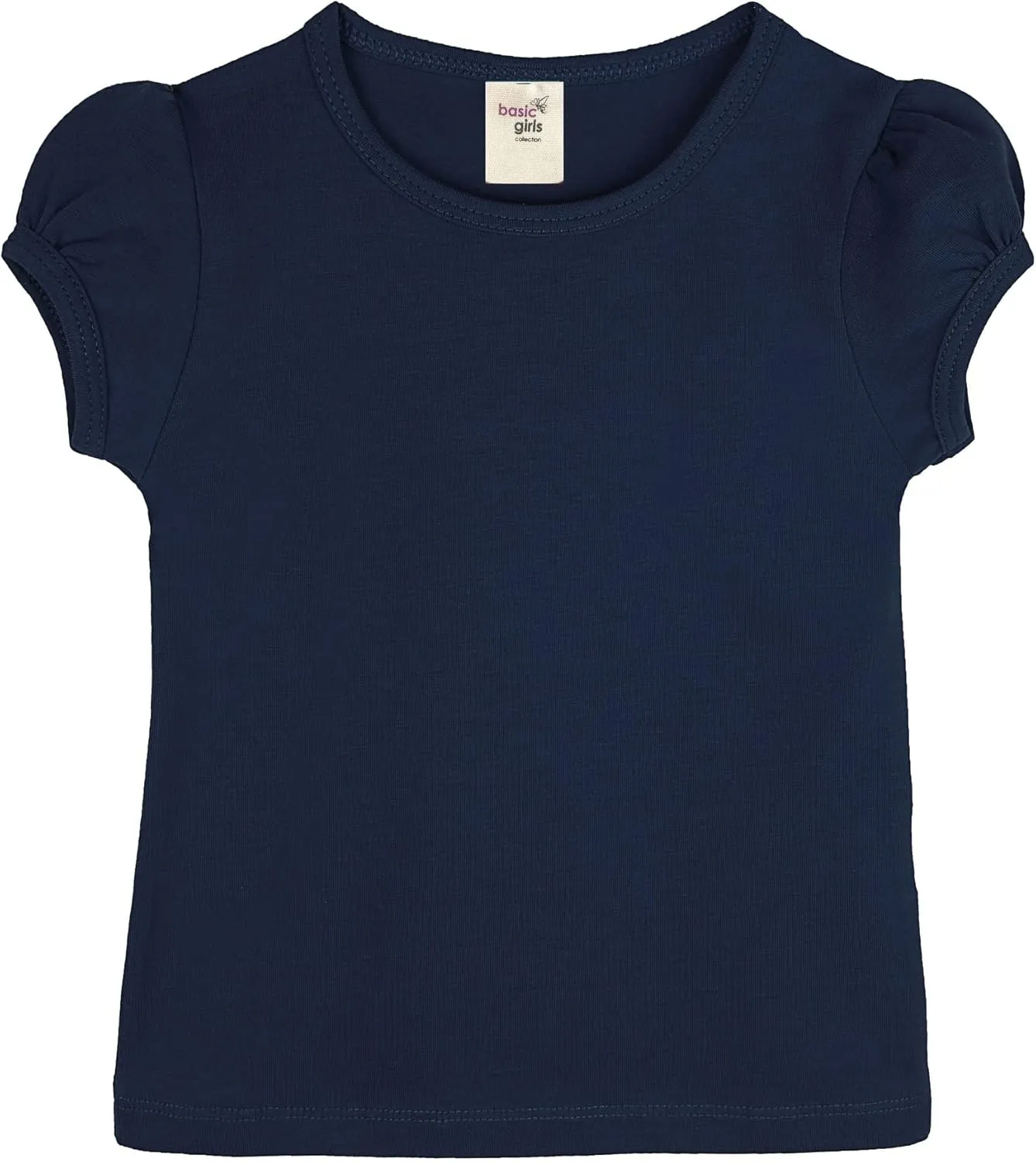 Lilax Girls' Basic Short Puff Sleeve Round Neck Cotton T-Shirt