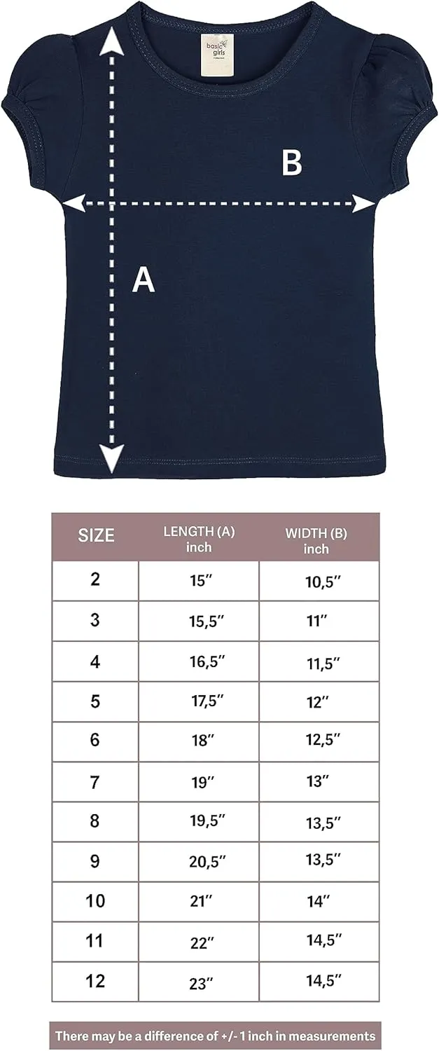Lilax Girls' Basic Short Puff Sleeve Round Neck Cotton T-Shirt