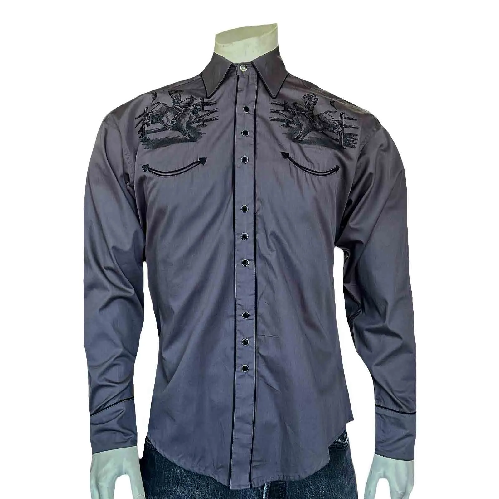 Men's Grey Vintage Bull Rider Embroidery