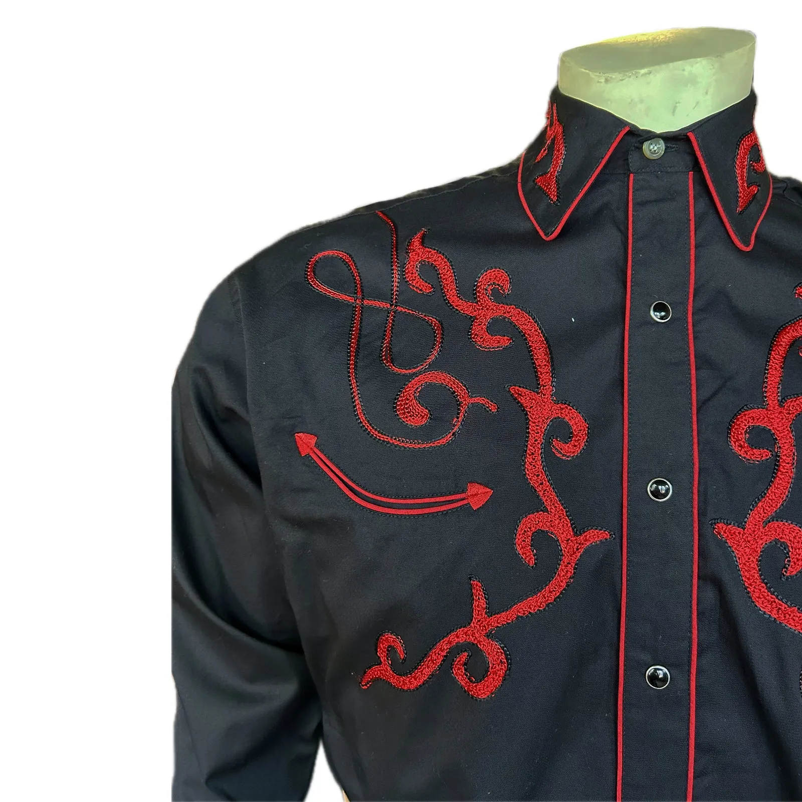 Mens Vintage Western Shirt with Embroidered Sugar Skulls