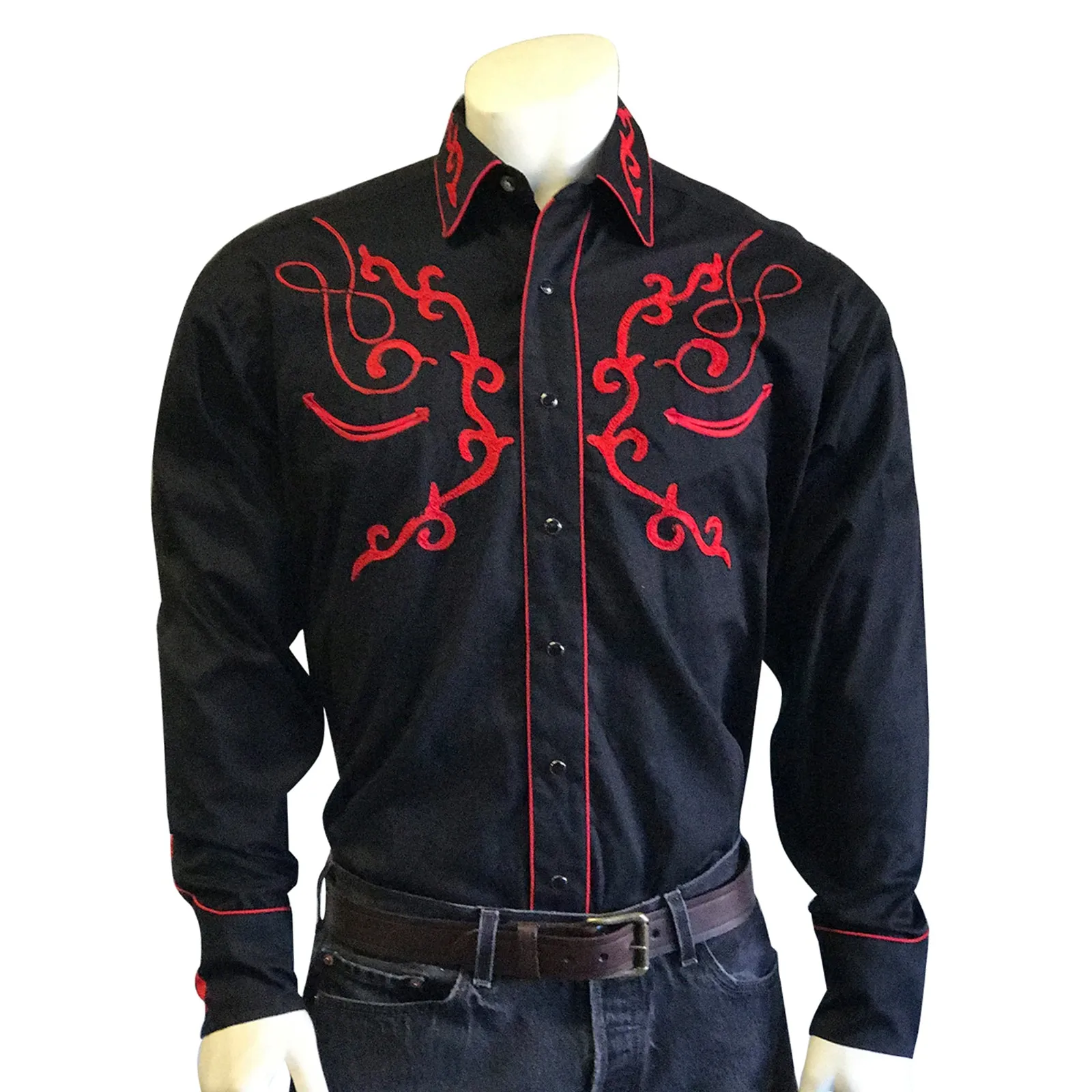 Mens Vintage Western Shirt with Embroidered Sugar Skulls