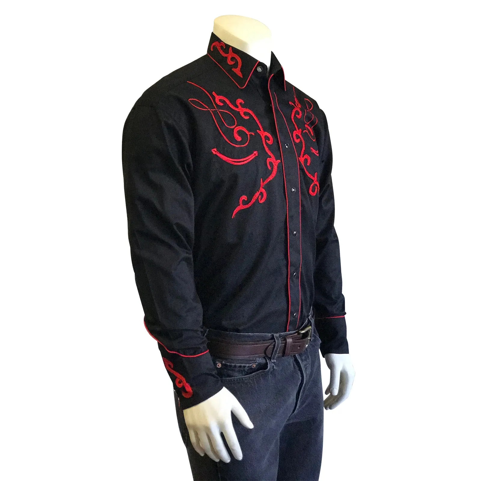 Mens Vintage Western Shirt with Embroidered Sugar Skulls