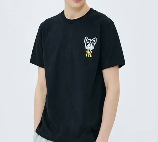 MLB New York Yankees Basic Embroidered Puppy Short Sleeve Unisex T-Shirt Black