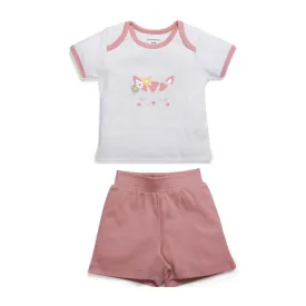 My Milestones Baby Top Bottom Set- Half Sleeves T-shirt with Shorts-White/ Peach