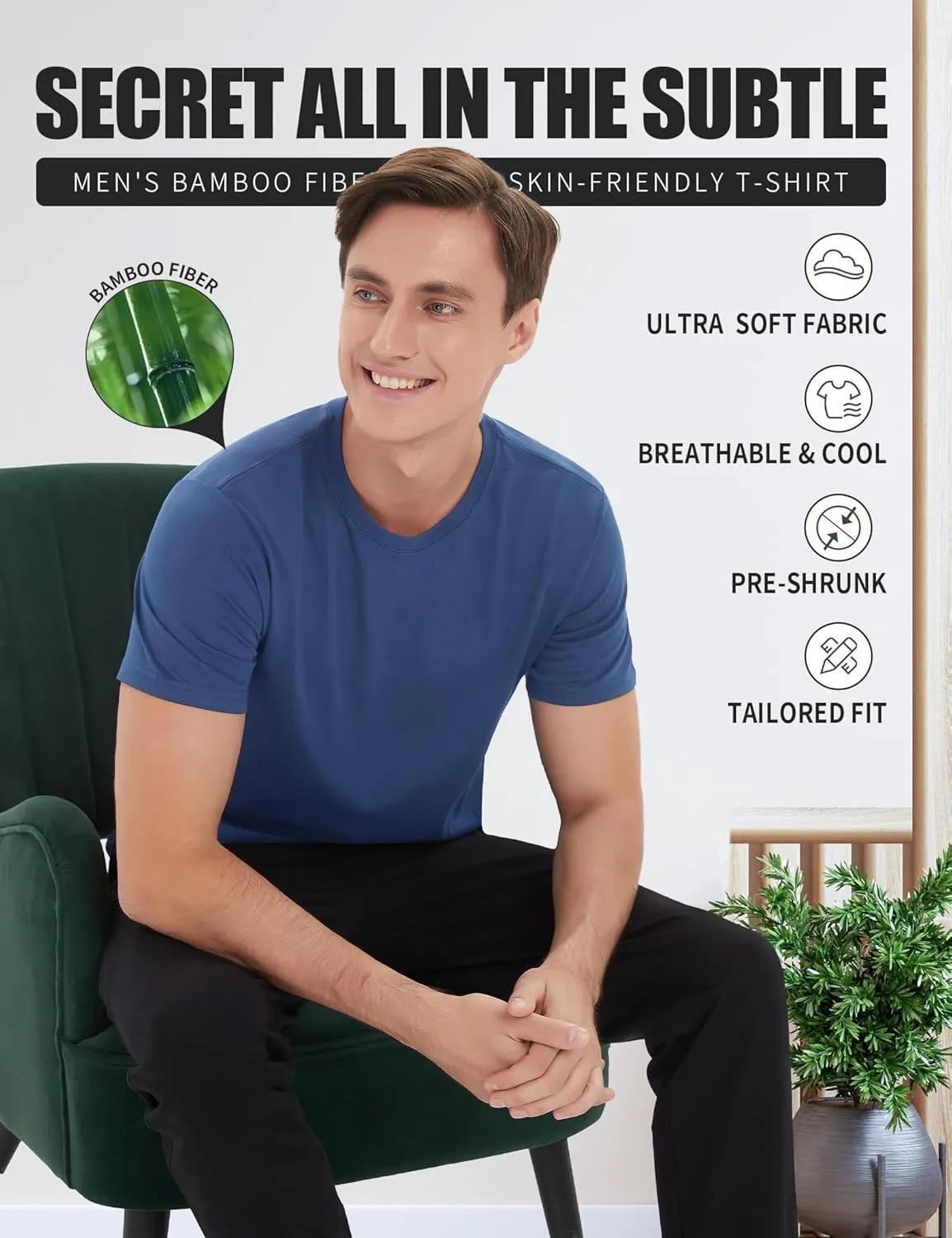 Pioneer Camp Mens Bamboo Viscose T Shirt Ultra Soft Plain Tshirts for Men Cooling Crew Neck Casual Basic Tee Shirt Undershirt