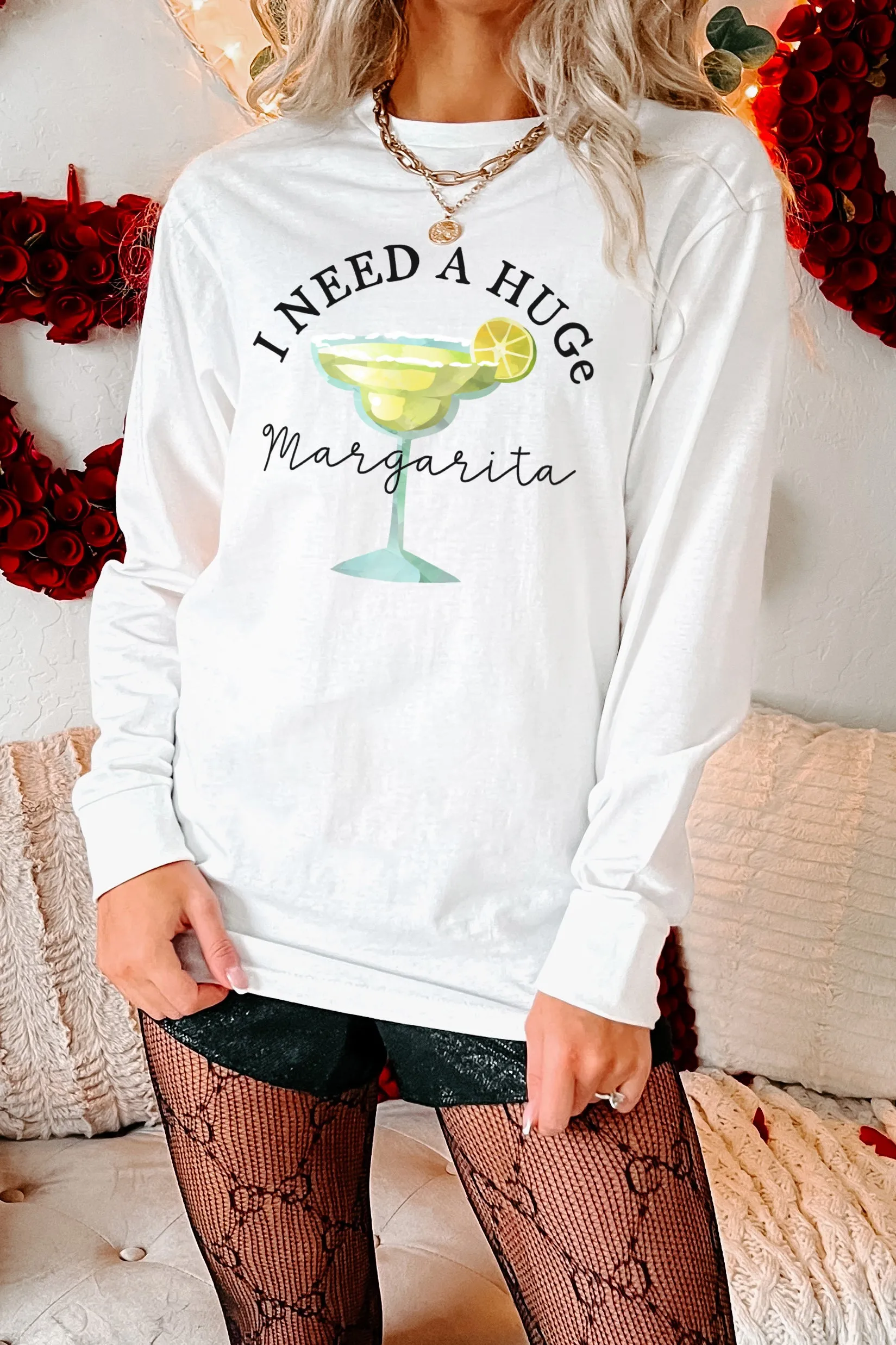 "I Need A Huge Margarita" Graphic - Multiple Shirt Options (White) - Print On Demand