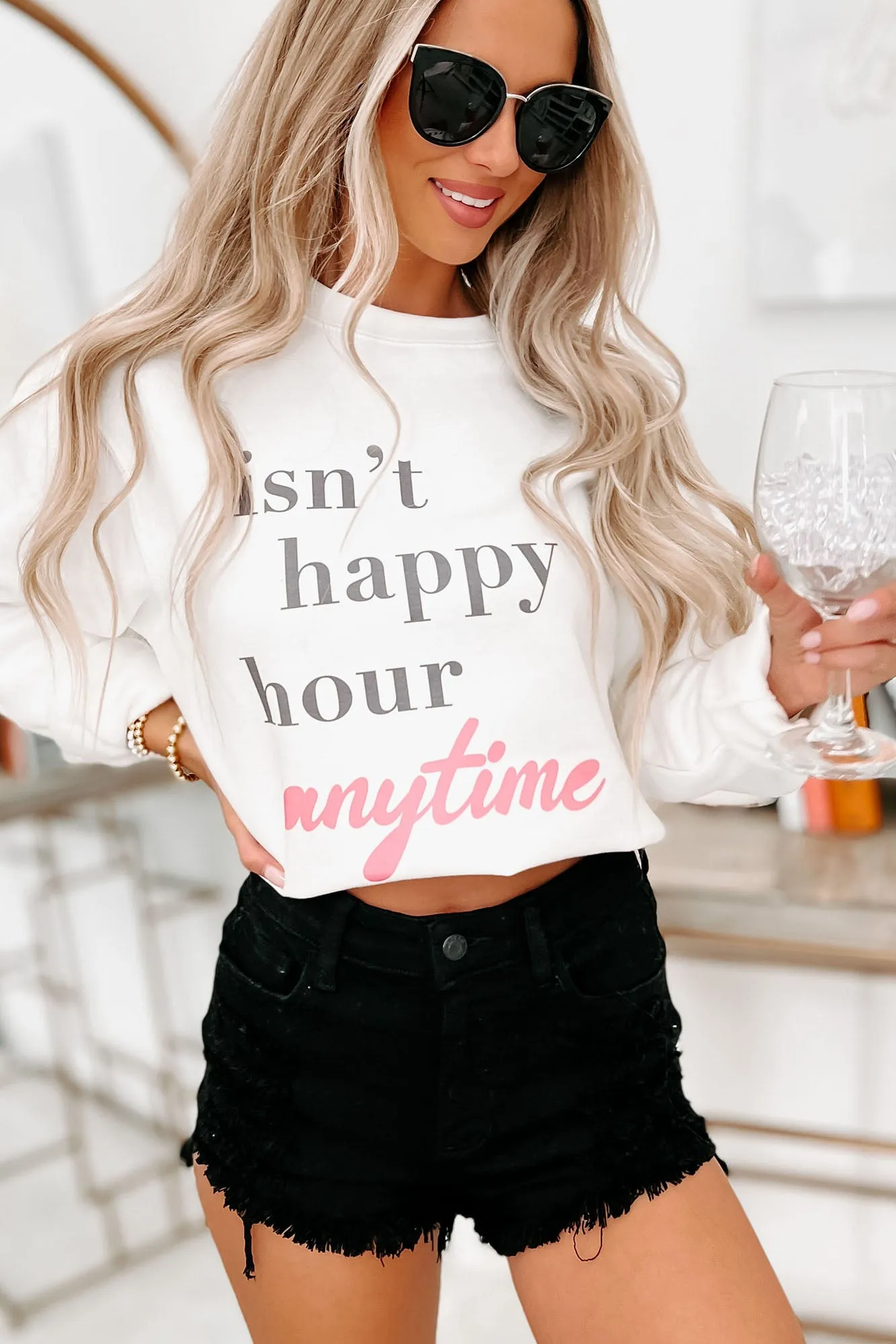 "Isn't Happy Hour Anytime" Graphic - Multiple Shirt Options (White) - Print On Demand