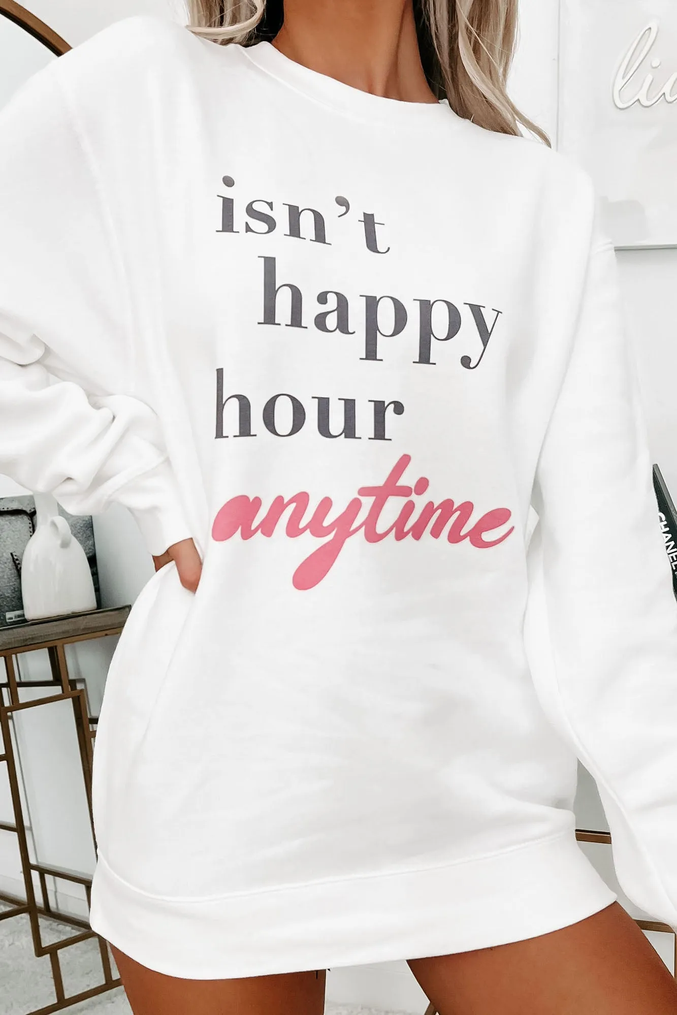 "Isn't Happy Hour Anytime" Graphic - Multiple Shirt Options (White) - Print On Demand