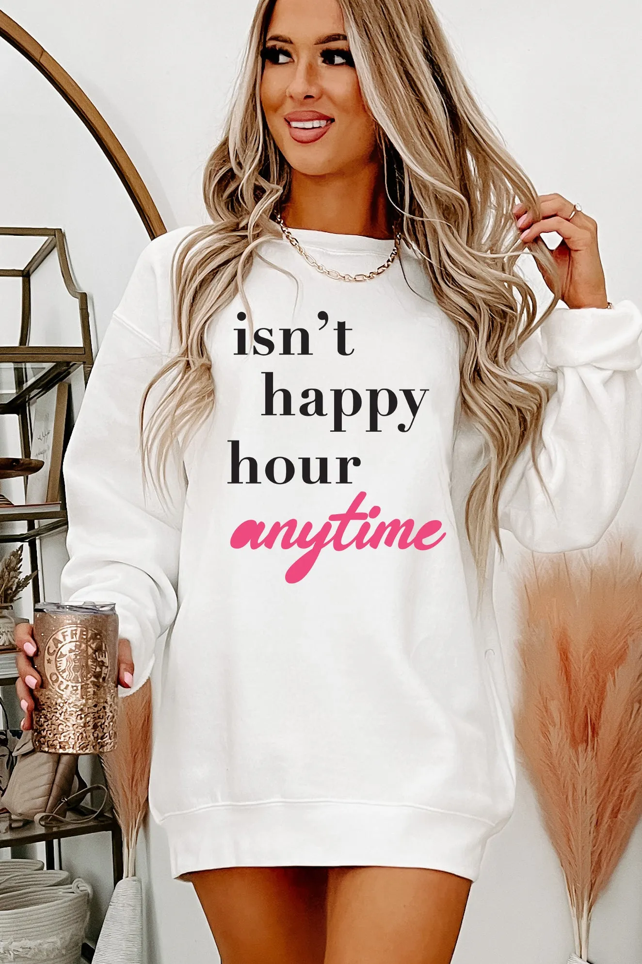 "Isn't Happy Hour Anytime" Graphic - Multiple Shirt Options (White) - Print On Demand