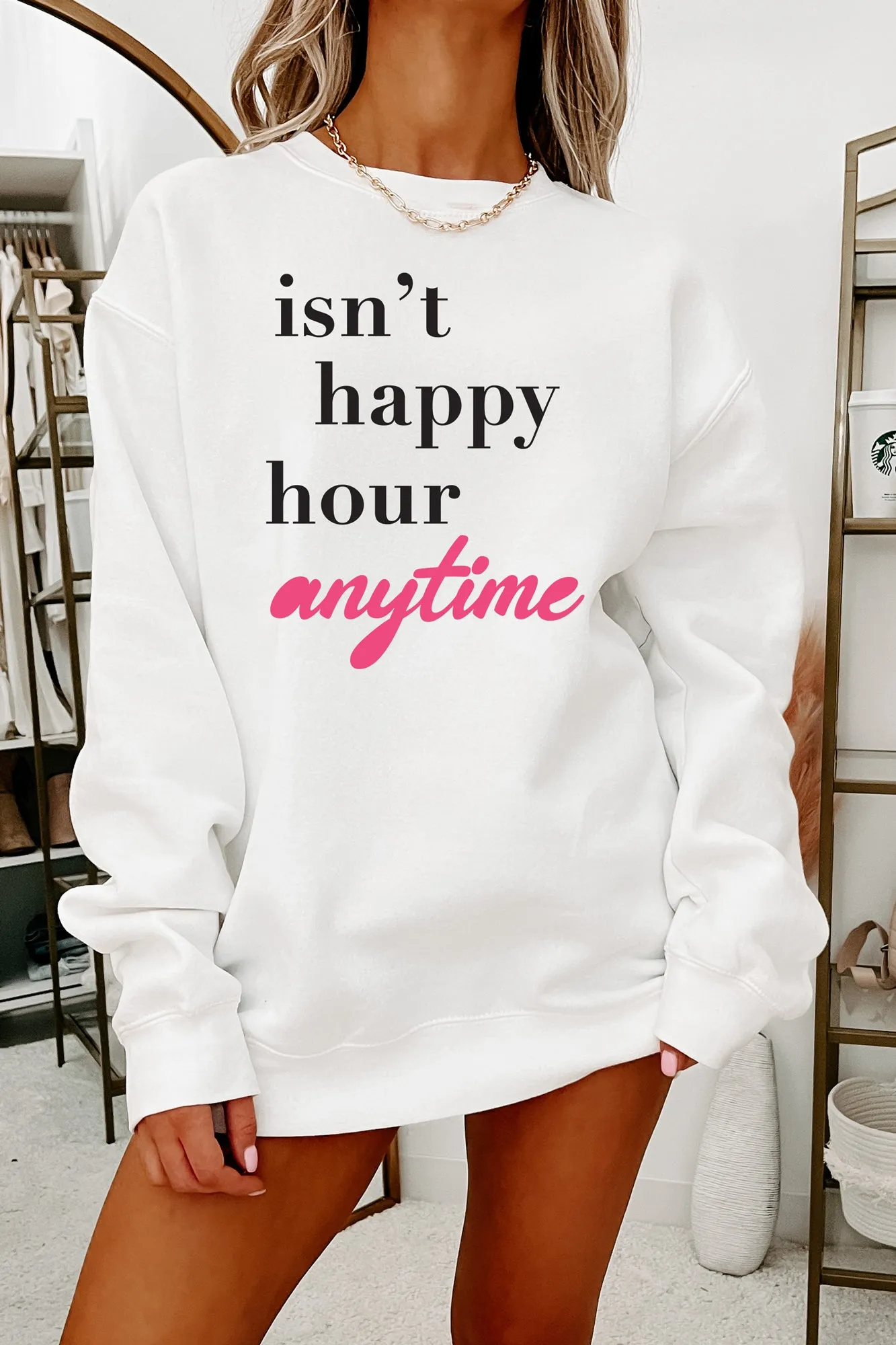 "Isn't Happy Hour Anytime" Graphic - Multiple Shirt Options (White) - Print On Demand