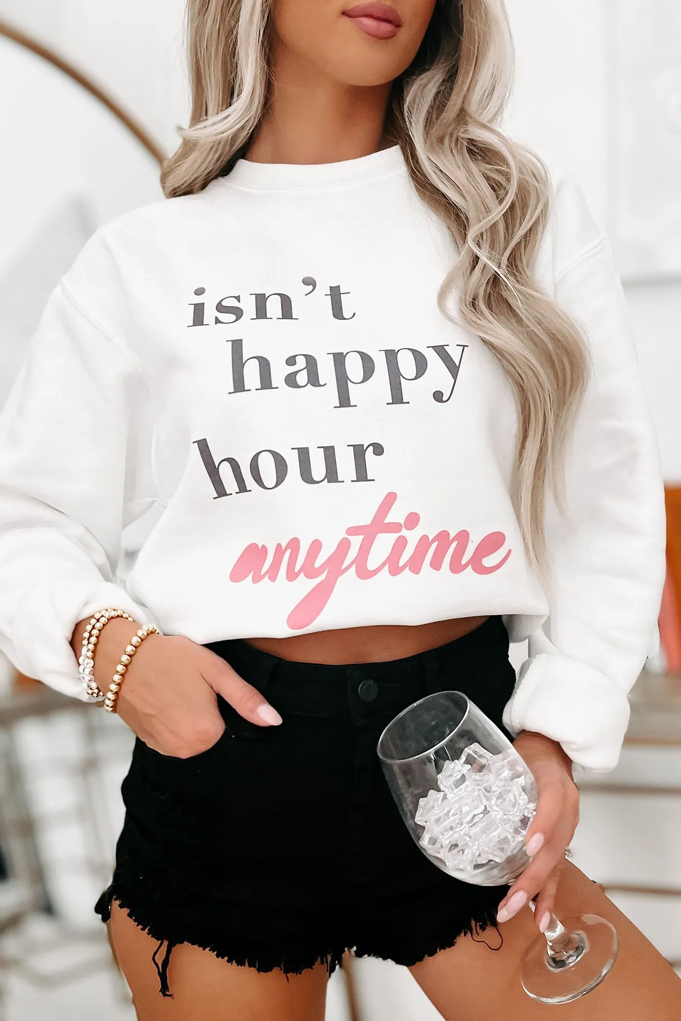 "Isn't Happy Hour Anytime" Graphic - Multiple Shirt Options (White) - Print On Demand