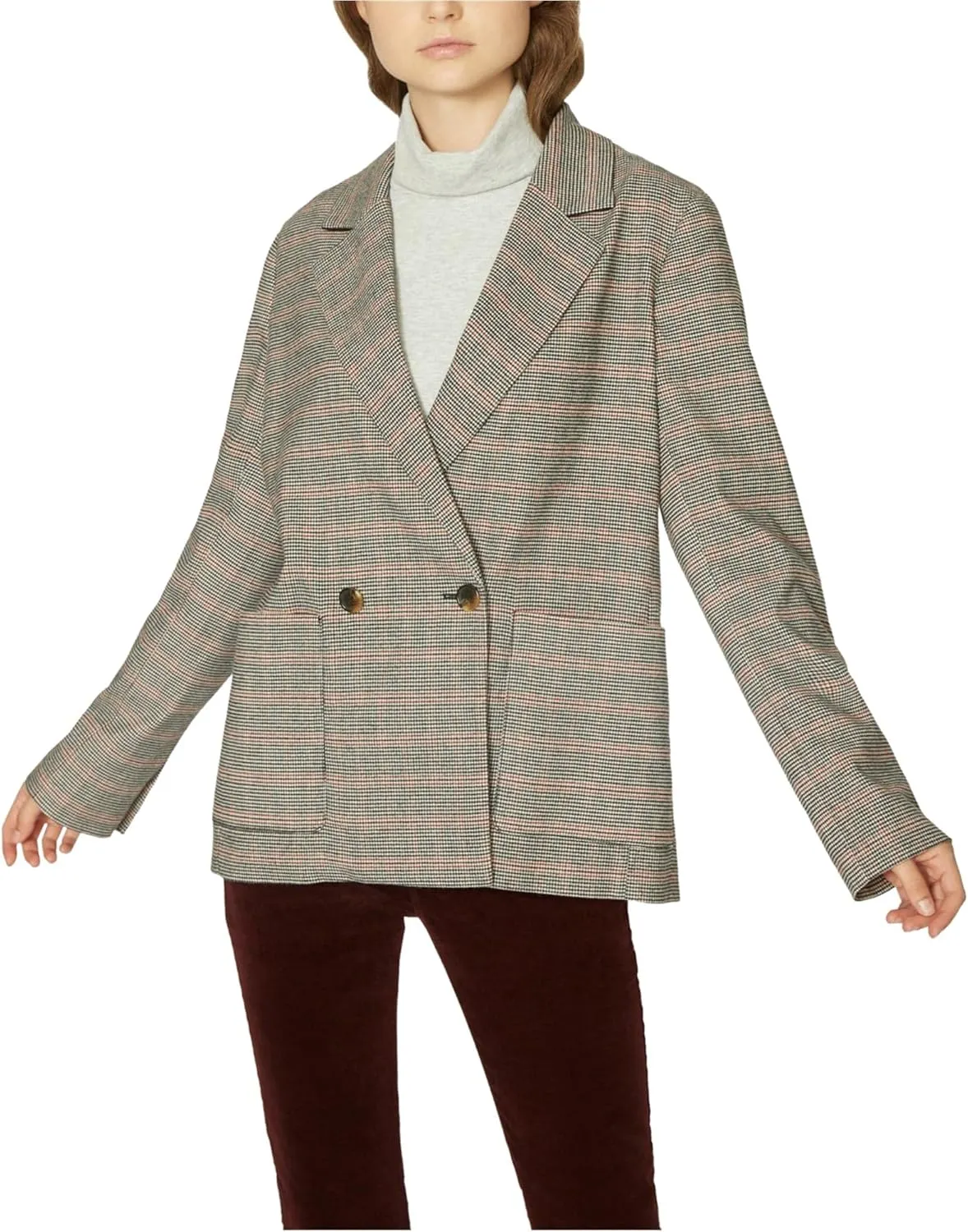 Sanctuary Womens Heritage Plaid Oversized Boyfriend Blazer Red S