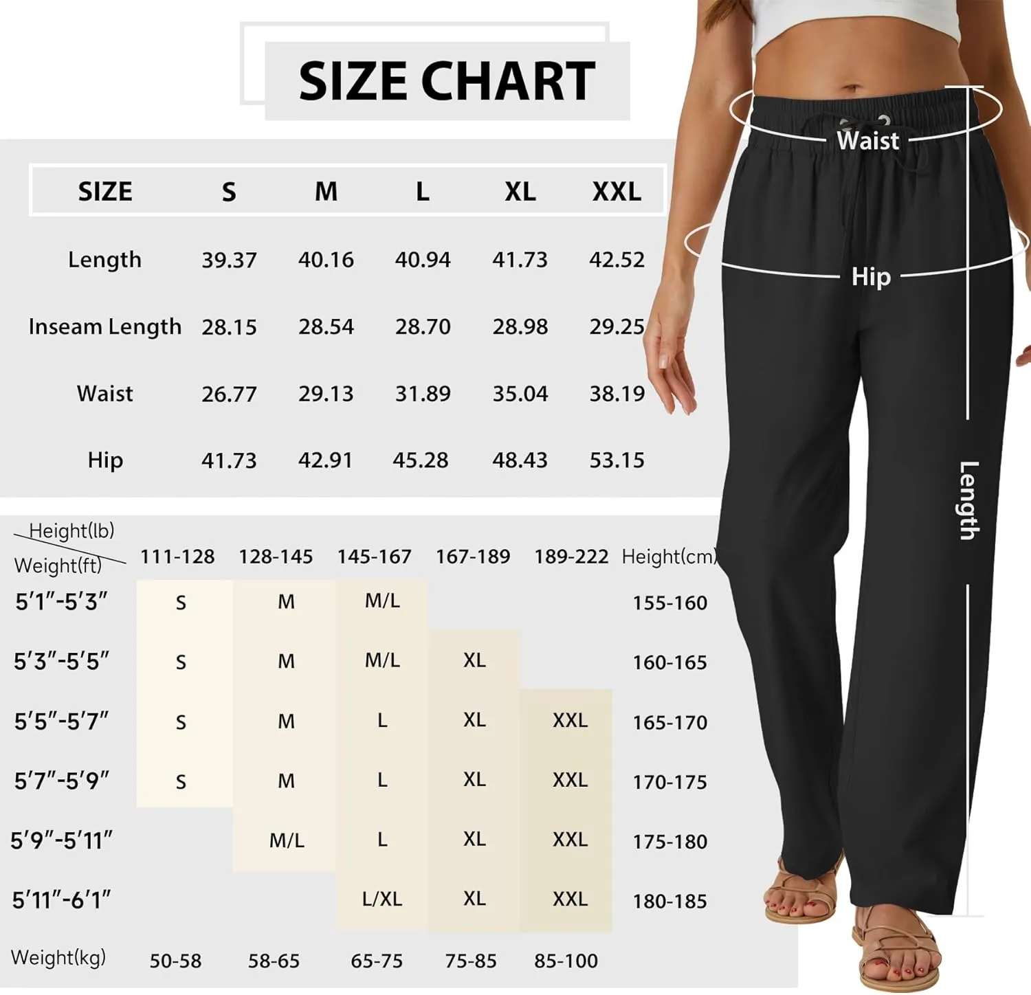 SEMARO Womens Casual Linen High Waist Pants Drawstring Loose Fit Summer Pants Trousers with Side Pockets