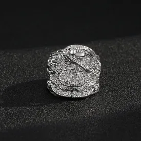 Silver Filled Saddle Ring with Stones Size T Adjustable